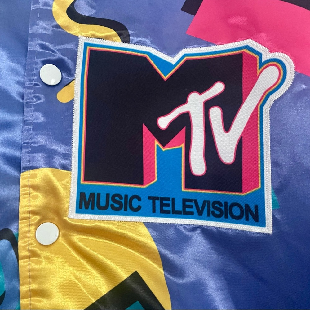 Rare!! Vintage 80s 1981 MTV Satin Bomber Jacket Memphis Design Print Unisex - Picture 6 of 13